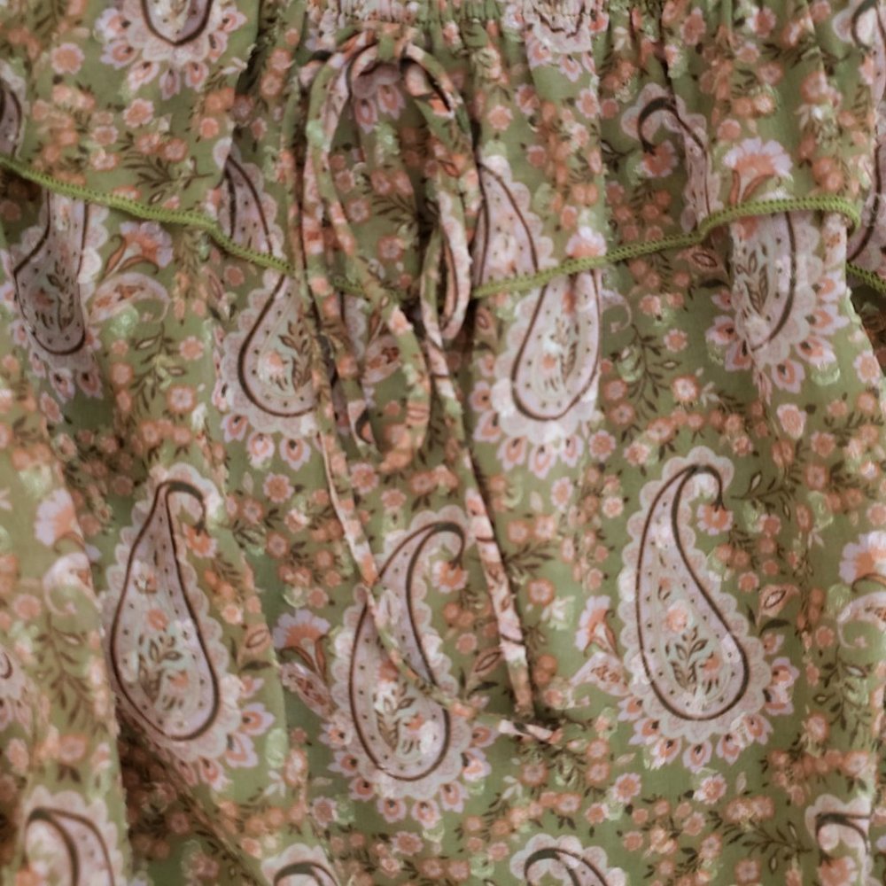Daniel Rainn DR2 M Green Pink Paisley Top‎ Cottage Ruffle Coquette Boho Chic - Picture 5 of 7